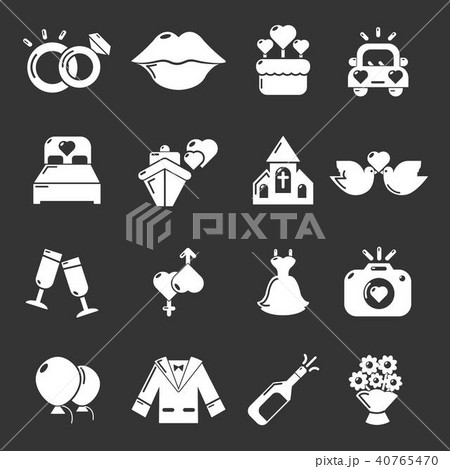 Wedding Icons Set Grey Vectorのイラスト素材