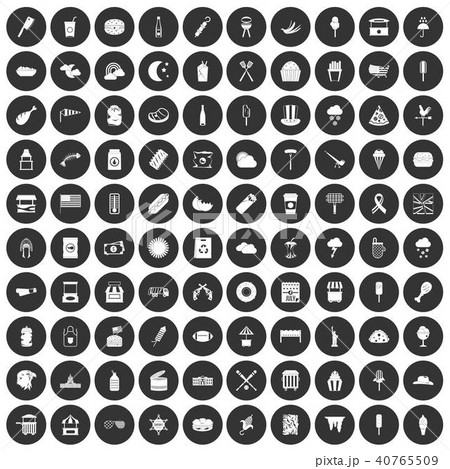 100 street food icons set black circle 100 street food icons set black circle 40765509