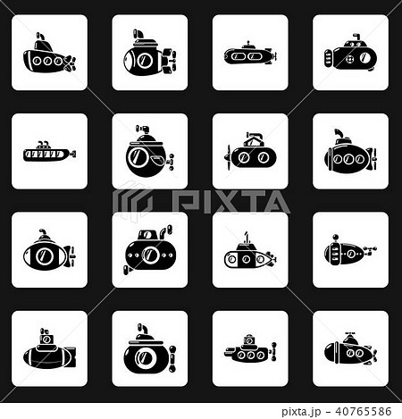 Submarine icons set, simple style Submarine icons set, simple style 40765586