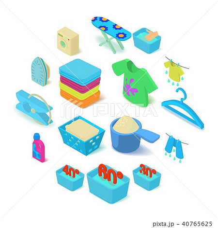 Laundry icons set, isometric style Laundry icons set, isometric style 40765625