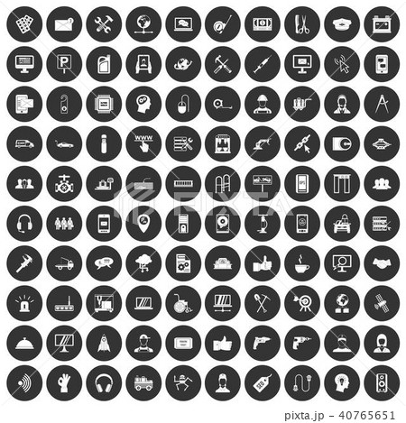 100 support icons set black circle 40765651