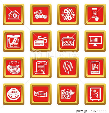 Loan credit icons set red square vector Loan credit icons set red square vector 40765662