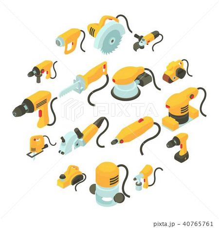 Electric tools icons set, isometric cartoon style Electric tools icons set, isometric cartoon style 40765761