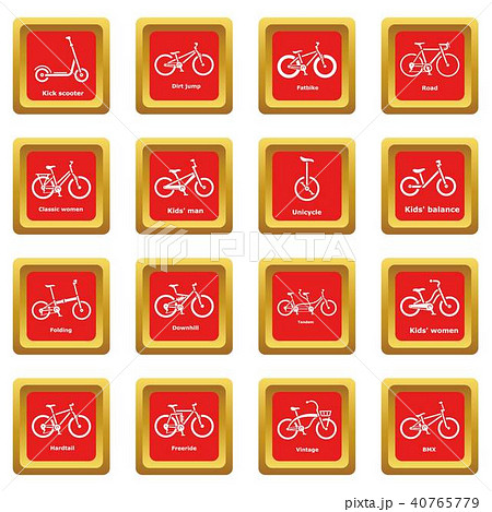 Bicycle types icons set red square vector Bicycle types icons set red square vector 40765779