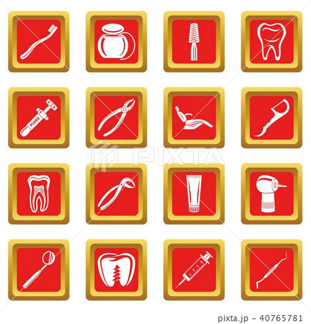 Dentist stomatologist icons set red square vector 40765781