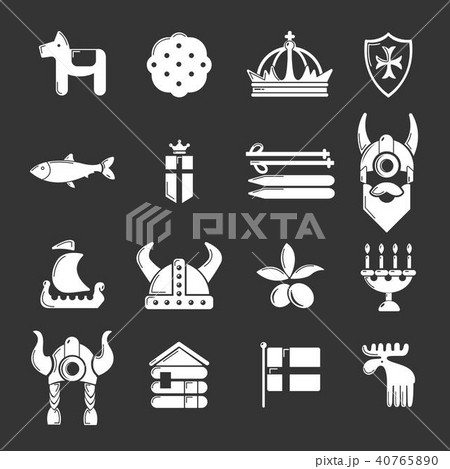 Sweden travel icons set grey vector 40765890