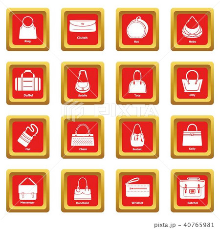 Woman bag types icons set red square vector Woman bag types icons set red square vector 40765981