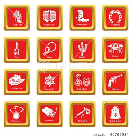 Wild west icons set red square vector Wild west icons set red square vector 40765984