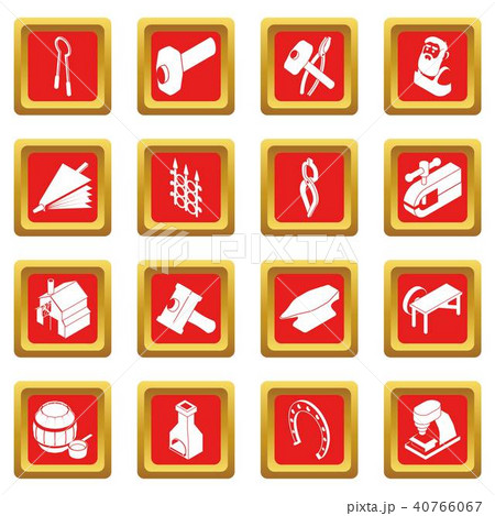 Blacksmith tools icons set red square vector 40766067