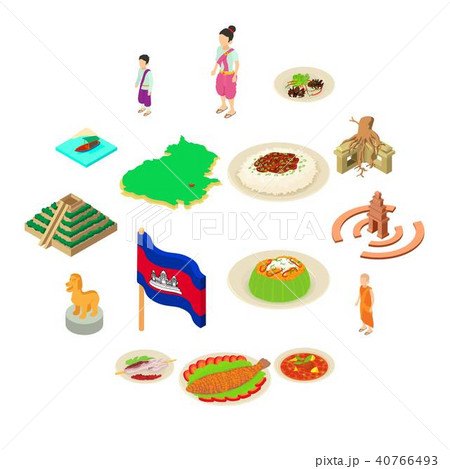 Cambodia travel icons set, isometric style 40766493