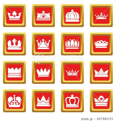 Crown gold icons set red square vector 40766535