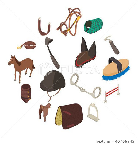 Horse sport equipment icons set, isometric style 40766545