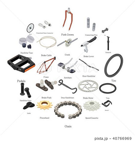 Bike parts icons set, isometric style 40766969