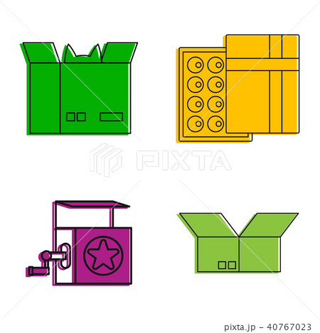 Open box icon set, color outline style 40767023