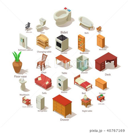 Domestic furniture icons set, isometric style 40767169