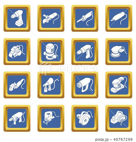 Electric tools icons set blue square vector 40767299