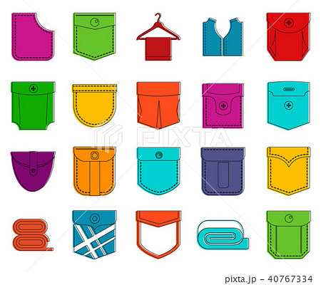 Pocket Icon Set Color Outline Styleのイラスト素材