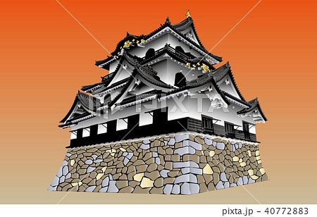 日本の城現存天守彦根城夕焼けバックのイラスト素材