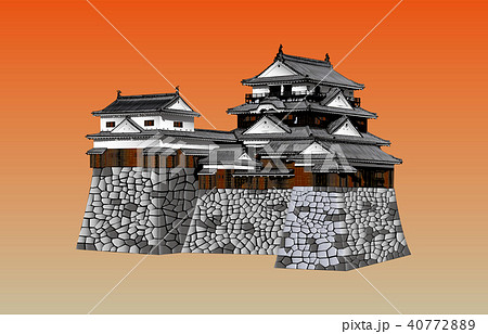 日本の城現存天守松山城夕焼けバック 40772889