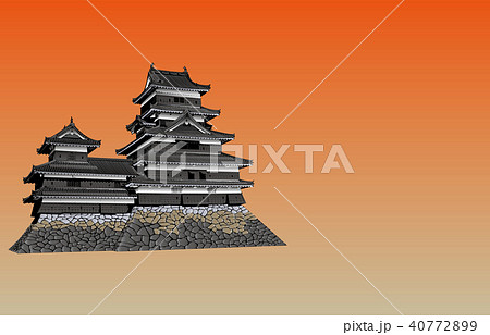 日本の城現存天守松本城夕焼けバックのイラスト素材