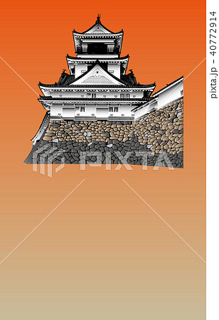 日本の城現存天守高知城夕焼けバック 40772914