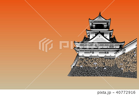 日本の城現存天守高知城夕焼けバックのイラスト素材