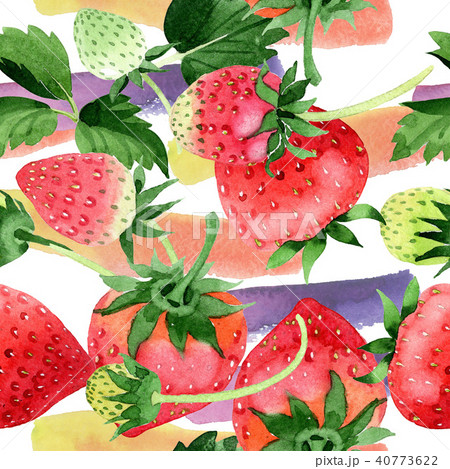 Red strawberries wild fruit. Seamless background pattern. Fabric wallpaper print texture. 40773622