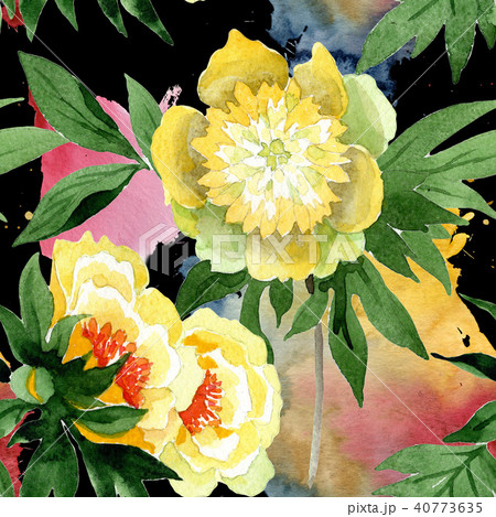 Yellow Peony. Seamless background pattern. Fabric wallpaper print texture. 40773635