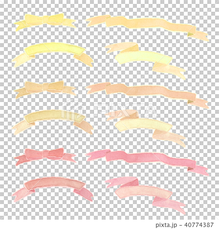 手描きリボン イエロー系 手描きリボン イエロー系 40774387