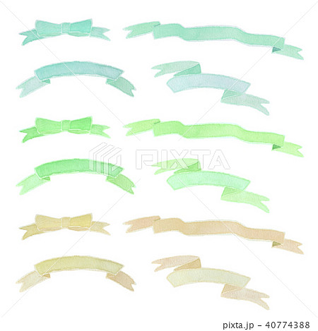 手描きリボン　グリーン系 40774388