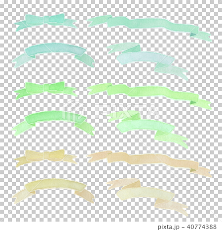 手描きリボン　グリーン系 40774388