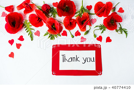 Thank you card with poppy flowers top view Thank you card with poppy flowers top view 40774410