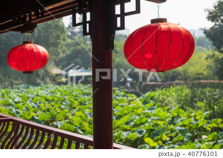 Red chinese lanterns hanging Red chinese lanterns hanging 40776101