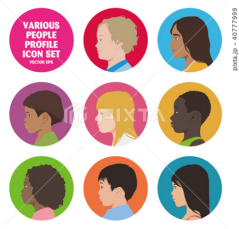 子供の横顔アイコンセットのイラスト素材