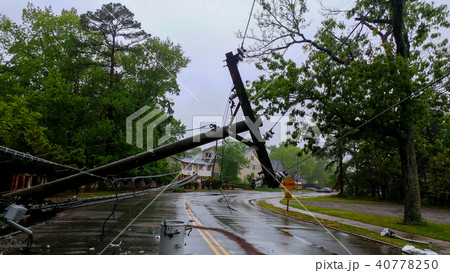 transformer on pole and tree laying across power  40778250
