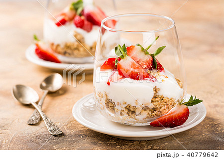 Healthy breakfast with granola and berries Healthy breakfast with granola and berries 40779642