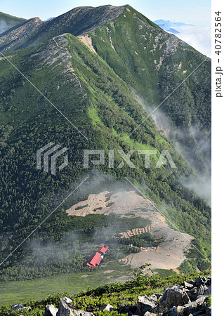 常念岳から望む常念小屋と尾根 40782564