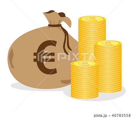 ユーロ通貨記号のコインと袋のイラスト素材