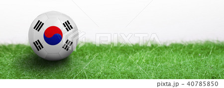 Panoramic Green grass and flagged soccer ball Panoramic Green grass and flagged soccer ball 40785850