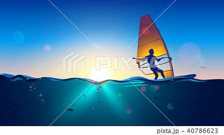 Windsurfing on sea landscape. Windsurfer on Board Windsurfing on sea landscape. Windsurfer on Board 40786623