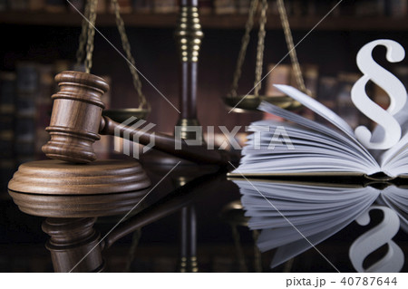 Book, law theme, mallet of judge, wooden gavel 40787644