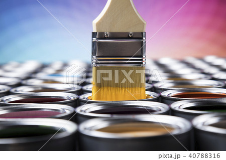 Colorful paint cans with paintbrush Colorful paint cans with paintbrush 40788316
