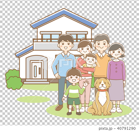 家族 三世代 家のイラスト素材