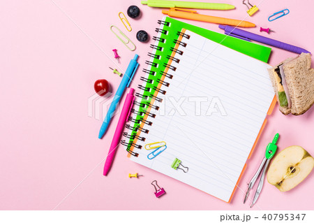 School background with notebooks and colorful supplies 40795347