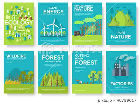 Ecology information cards set. Ecological template Ecology information cards set. Ecological template 40799017
