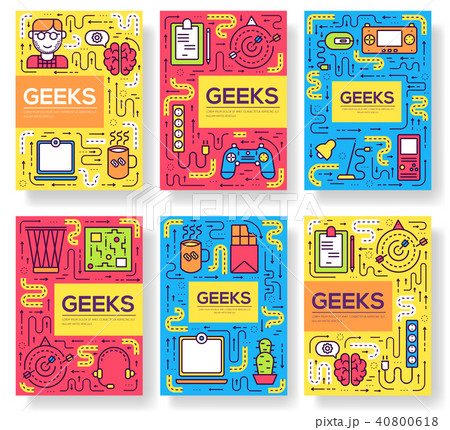 it geeks vector brochure cards thin line set. it geeks vector brochure cards thin line set. 40800618