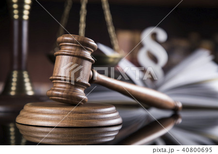 Book, law theme, mallet of judge, wooden gavel 40800695