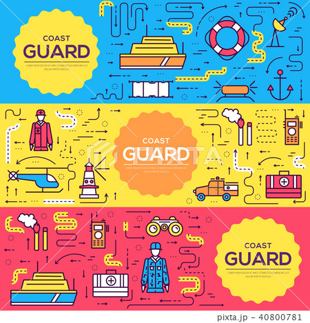 coast guard vector brochure cards thin line set. coast guard vector brochure cards thin line set. 40800781