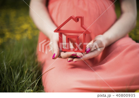 Home, Meadow, Spring, Young beautiful pregnant 40800935