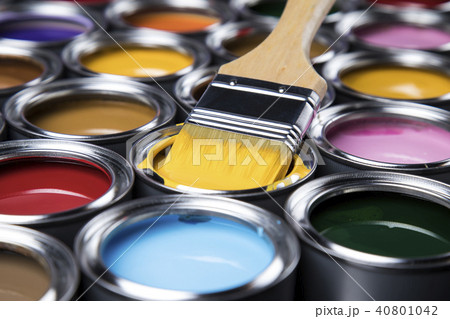 Open paint cans with a brush, Rainbow colors Open paint cans with a brush, Rainbow colors 40801042